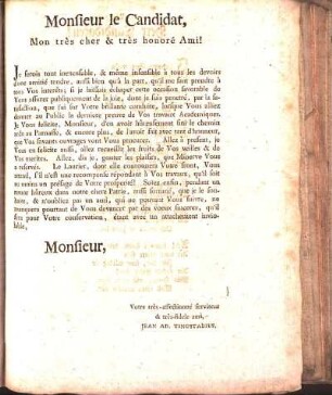 Monsieur le Candidat, Mon très cher & très honoré Ami!