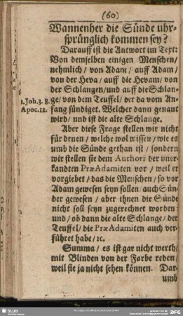 Wannenher die Sünde uhrsprünglich kommen sey?