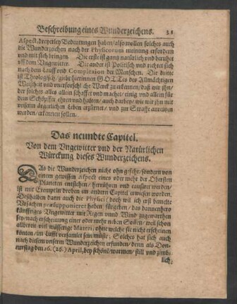 Das neundte Capitel. Von dem Ungewitter und der Natürlichen Würckung dieses Wunderzeichens.