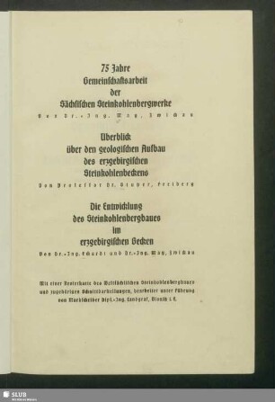 75 Jahre Gemeinschaftsarbeit der sächsischen Steinkohlenbergwerke