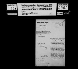 Kriegswohlfahrtspflege, Abrechnungen des Oberamts Welzheim