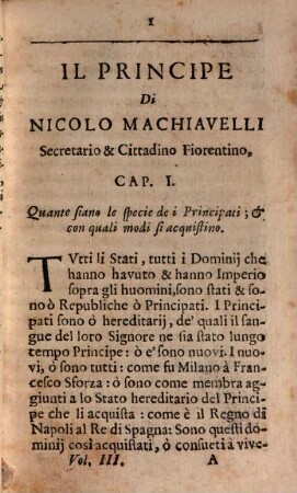 Il Principe, La Vita Di Castrvccio Castracani Da Lucca : Il Modo che tenne il Duca Valentino per ammazzare Vitellozzo Vitelli, Oliverotto da Fermo, il Signor Pagolo, & il Duca di Gravina. I Ritratti delle Cose della Francia, & dell'Alamagna. Et i sette Libri dell'Arte della Guerra, 3