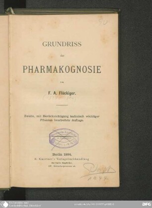 Grundriss der Pharmakognosie