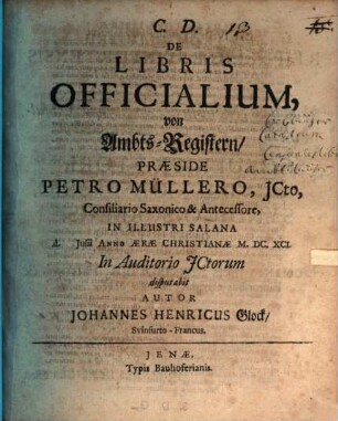 De libris officialium, von Ambts-Registern