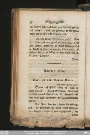 Vierter Brief. Karl an den Baron Knorr.