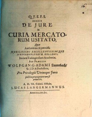 Theseis De Jure In Curia Mercatorum Usitato