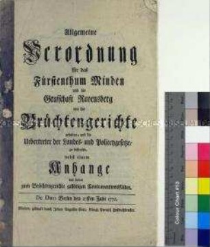 Verordnung von Friedrich II. König von Preußen für das Fürstentum Minden gegen die Übertretung von Landes- und Polizeigesetzen