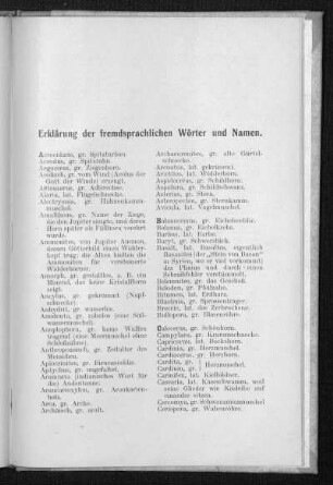 Erklärung der fremdsprachigen Wörter und Namen.