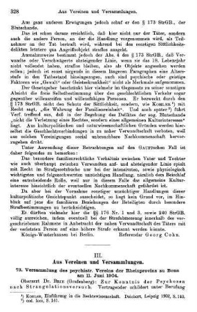 328-330, III. Aus Vereinen und Versammlungen