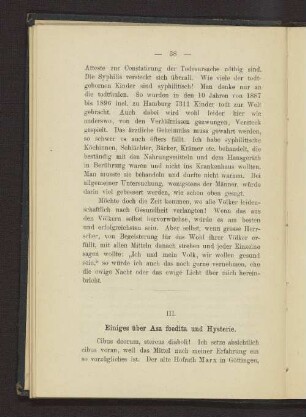 III. Einiges über Asa foedita und Hysterie