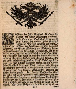Vollständige Relation des Kayserlichen Diarii von der Kayserlichen HauptArmee in der Lombardie, zu Monteggiana ... , die bey der Secchia zwischen der Kayserlichen und Frantz.-Piemontesischen Armee vorgegangene Schlacht betreffend : Mit 1 Kupfer
