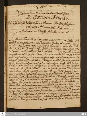Brief von August Hermann Francke an Cotton Mather.