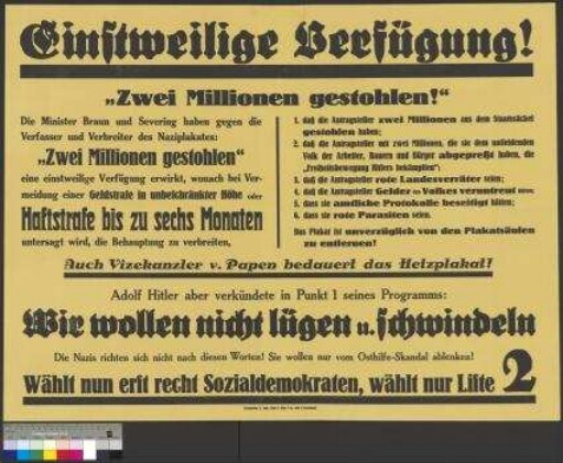 Wahlplakat der SPD zur Reichstags- und                                         Stadtverordnetenwahl am 5. März 1933