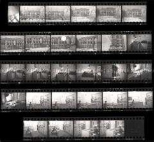 Schwarz-Weiß-Negative mit Aufnahmen der Ruine des Berliner Sportpalastes sowie eines Tonbandstudios