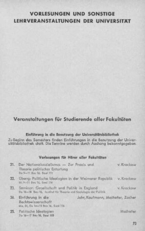 Vorlesungen und sonstige Lehrveranstaltungen der Universität