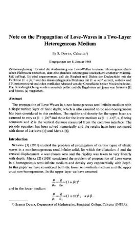 Note on the propagation of love-waves in a two-layer heterogeneous medium