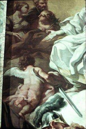 Die heilige Katharina in den Wolken, umgeben von Heiligen