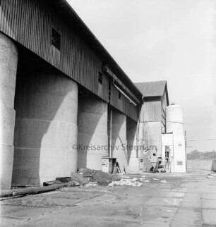 Heinrichshof, Gut: stillgelegte Schweinemastanlage: Futtermittelgebäude mit Silos
