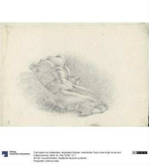 Aegineten-Skizzen: männlicher Torso ohne Kopf, Arme und Unterschenkel