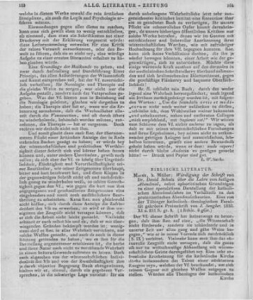 Sengler, J.: Würdigung der Schrift von Dr. David Schulz über die Lehre vom heiligen Abendmahl. Mainz: Müller 1830