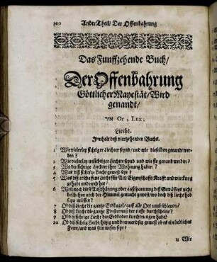 Das Funffzehende Buch Der Offenbahrung Göttlicher Mayestät wird genandt ... Or, Lux; Liecht