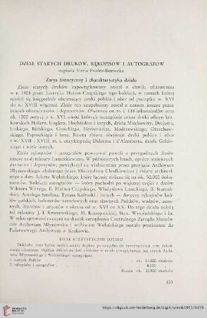 [1.]1951: Dział starych druków, rękopisów i autografów