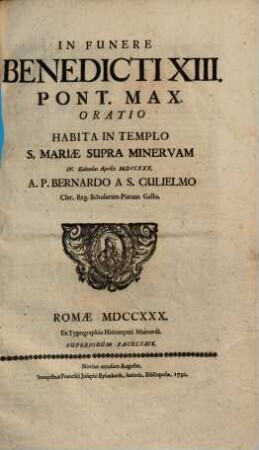 In funere Benedicti XIII. Pont. Max. oratio