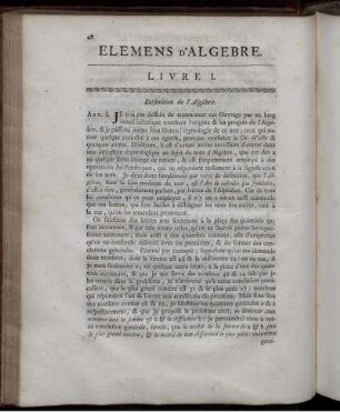 Livre I. Définition de l'Algèbre.