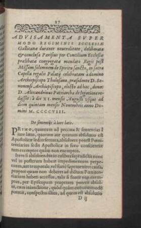 Advisamenta super modo Regiminis Ecclesiae Gallicanae