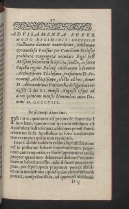 Advisamenta super modo Regiminis Ecclesiae Gallicanae