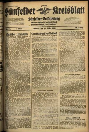 Erste Ausgabe vom Montag, den 11. März 1935.