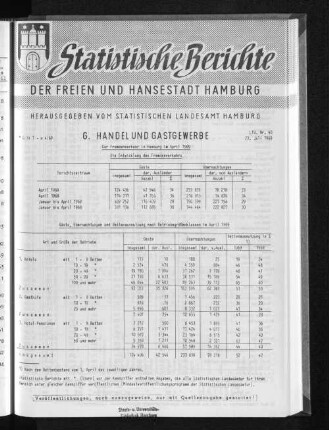 Der Fremdenverkehr in Hamburg im April 1969 : Lfd. Nr. 40