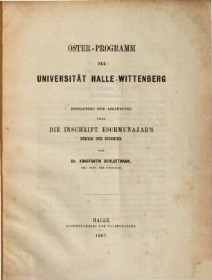 Oster-Programm der Königl.-Vereinigten Friedrichs-Universität, 1867