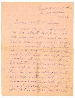 Brief von Sissi Brentano an ihre Tante Ludovica (Lulu) Le Page Renouf