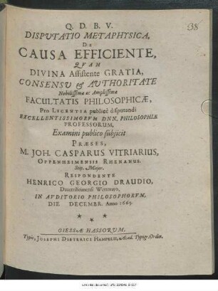 Disputatio Metaphysica, De Causa Efficiente
