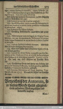 Verzeichniß der Autorum, so in diesem Wercke theils allegiret, theils auf andere Weise angeführet und bemercket worden