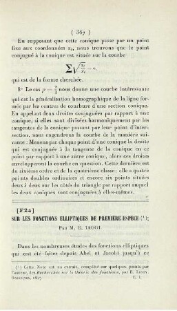 Sur les Fonctions Ellitiques de Première Espéce.