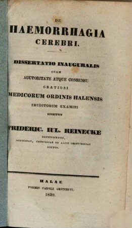 De haemorrhagia cerebri : diss. inaug.