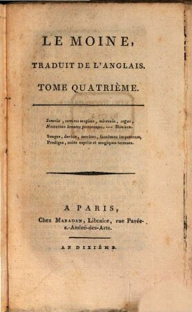 Le Moine : Traduit De L'Anglais. 4