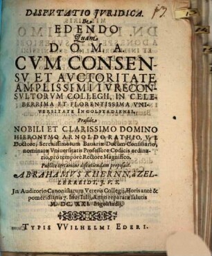 Disputatio Jvridica. De Edendo