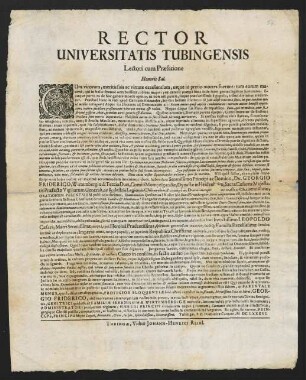 Rector Universitatis Tubingensis Lectori cum Praefatione Honoris Sal.