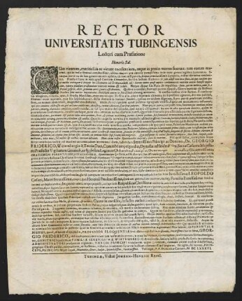Rector Universitatis Tubingensis Lectori cum Praefatione Honoris Sal.