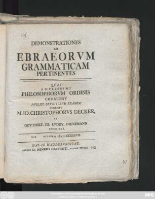 Demonstrationes Ad Ebraeorvm Grammaticam Pertinentes