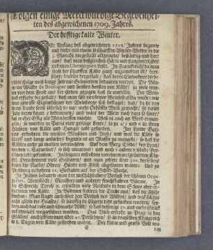 Folgen einige Merckwürdige Begebenheiten des abgewichenen 1709. Jahres.