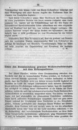 Ueber den Zusammenhang gewisser Wolkenerscheinungen mit dem Erdmagnetismus
