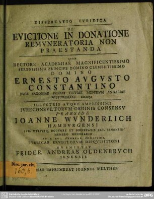 Dissertatio Iuridica De Evictione In Donatione Remuneratoria Non Praestanda