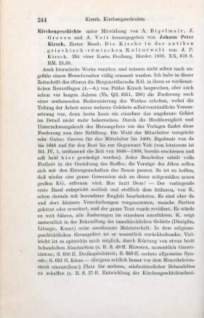 244-246 [Rezension] Kirsch, Johann Peter, Die Kirche in der antiken griechisch-römischen Kulturwelt
