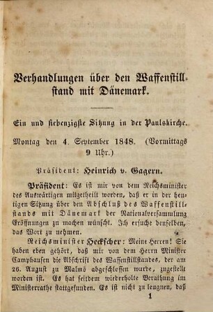 Deutsche Parlaments-Bücher, 2,1. Erste Berathung über den Waffenstillstand von Malmö. Sistirung