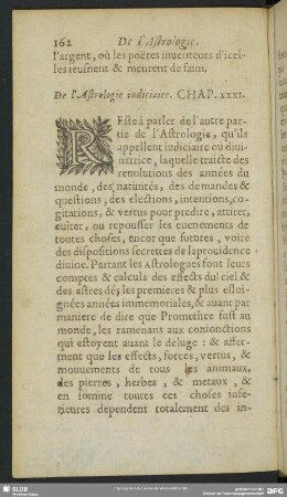 De l´Astrologie iudiciaire. Chap. XXXI.