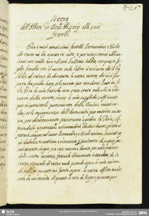 [Text 16:] Lettera dell’Abate Giovanni Domenico Missorij alli suoi fratelli